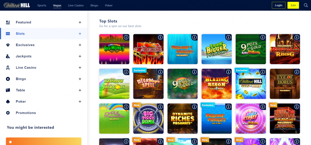 William Hill’s slots page