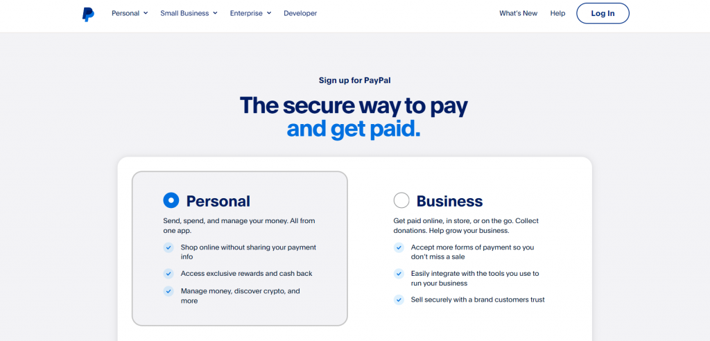 PayPal Sign-Up Page